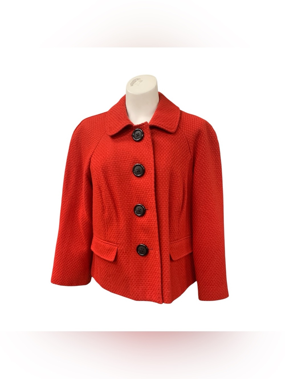 Kim Rogers Bright Red Textured Peacoat with Black Buttons Size Xl